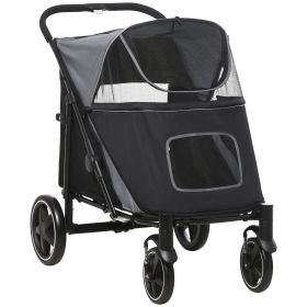 Pet Stroller Dog Cat Carriage One Click Fold with Universal Front Wheels Shock Absorber Brakes Storage Bags Mesh Window