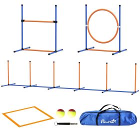 Dog Agility Training Equipment Set, 4 Pcs with Weave Poles, Adjustable Hurdle, Jumping Ring, Pause Box, Orange