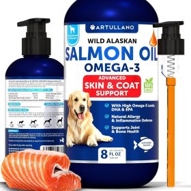 Salmon Oil for Dogs Omega 3 for Dogs 8 FL OZ Wild Alaskan Salmon Fish Oil Natural EPA & DHA Fatty Acids for Skin & Coat Allergy Joint & Bone Heal