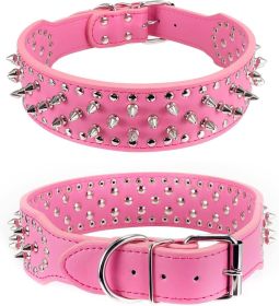 Spiked Studded Leather Dog Collar Rivets Pet Small Large Cat Pit Bull Adjustable (Color: Rose, size: S)
