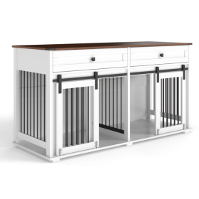 63'' Large Dog Crate Furniture for Double Dog, Wooden Dog Kennel with 2 Drawers,Divider and Sliding Door (title: default title)